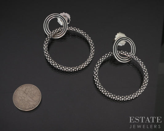 14k & Sterling Lagos Caviar Double Circle Dangle Ladies Earrings 15.1g i19354