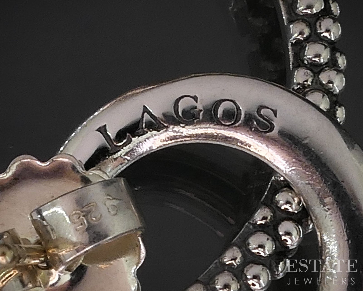 14k & Sterling Lagos Caviar Double Circle Dangle Ladies Earrings 15.1g i19354
