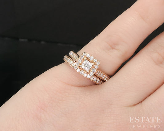 14k Rose Gold Princess LEO Natural .89ctw Diamond Wedding Set 8.1g p83562
