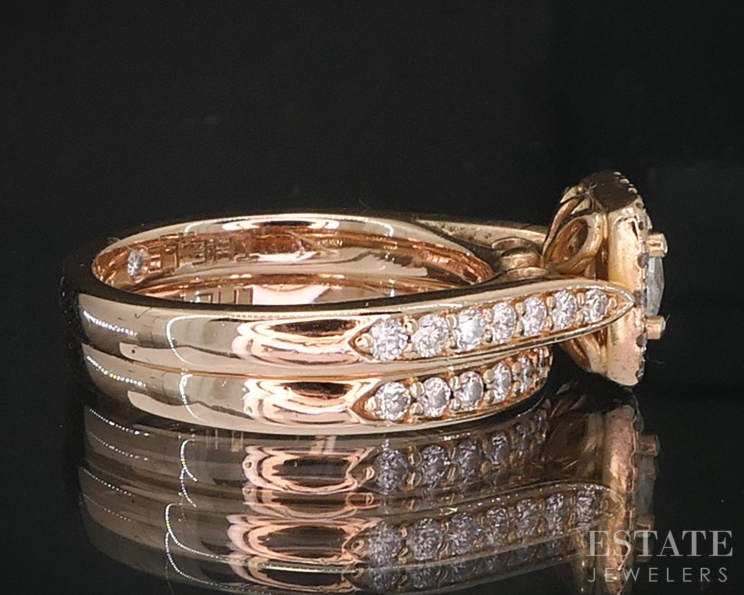 14k Rose Gold Princess LEO Natural .89ctw Diamond Wedding Set 8.1g i19347