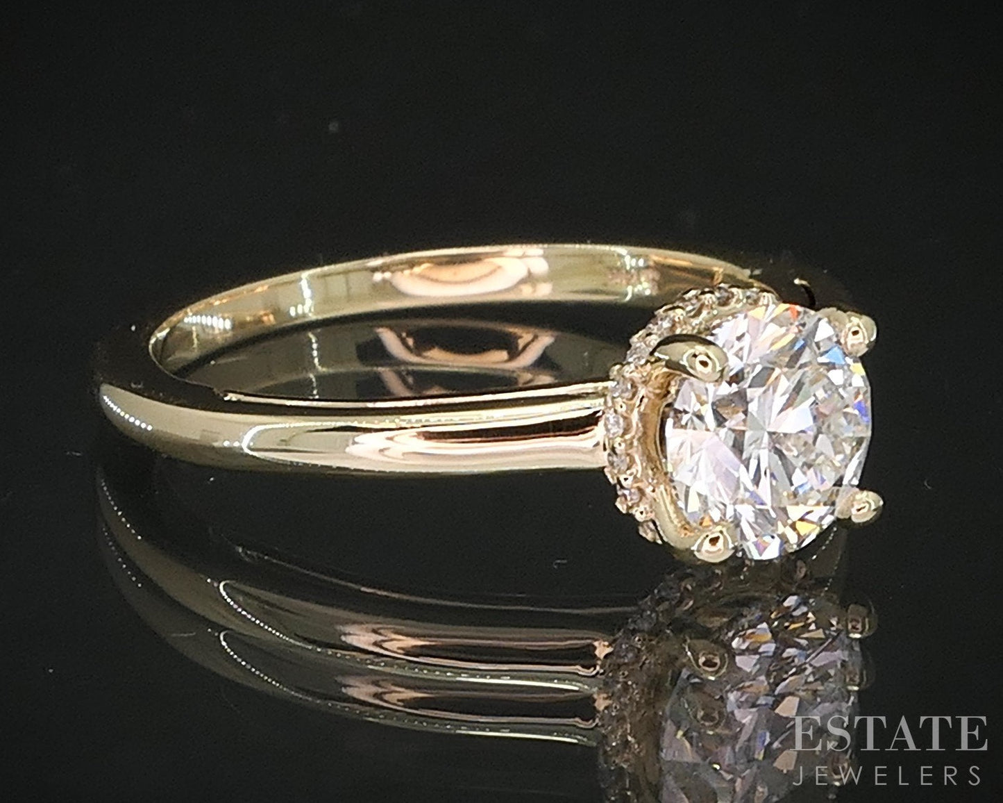 14k Yellow Gold Round Natural 1.00ct Diamond Halo Engagement Ring 3.1g i19365