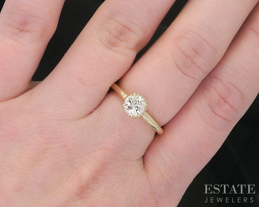 14k Yellow Gold Round Natural .72ct Diamond Halo Engagement Ring 3.2g i19359