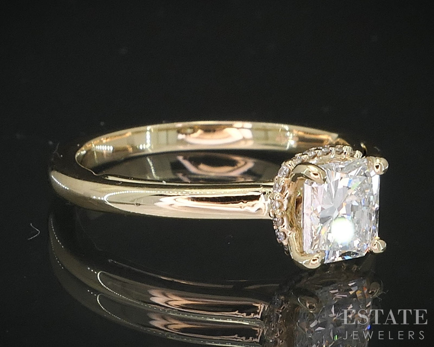 14k Yellow Gold Radiant Natural .80ct Diamond Halo Engagement Ring 3.3g i19361