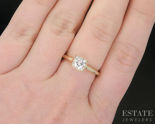 14k Yellow Gold LEO Princess Natural .97ct Diamond Halo Engagement Ring i19356