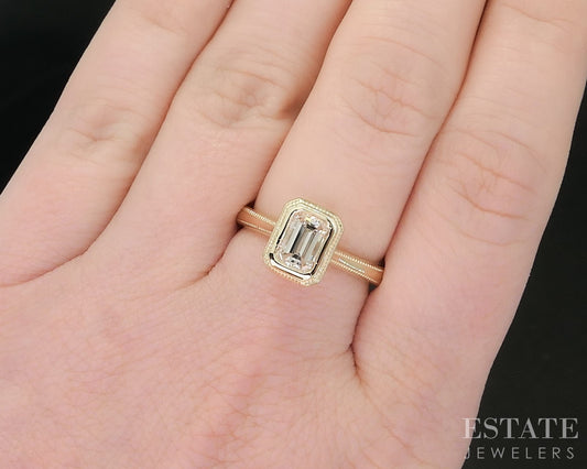 14k Yellow Gold Emerald Natural .90ct Diamond Solitaire Engagement Ring i19366