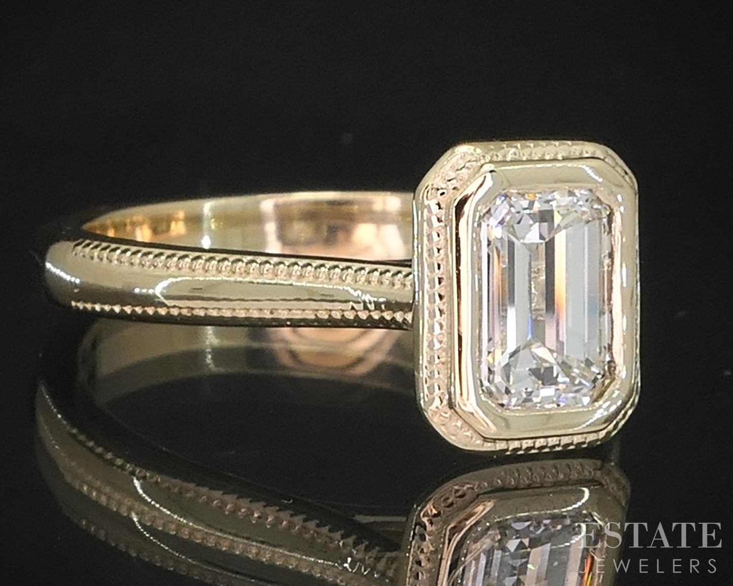 14k Yellow Gold Emerald Natural .90ct Diamond Solitaire Engagement Ring i19366
