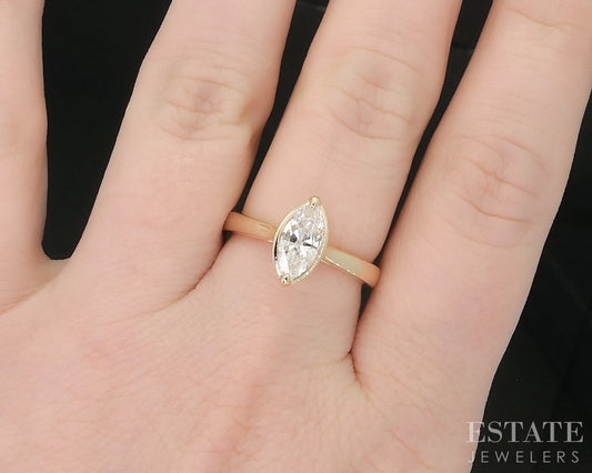 14k Yellow Gold Marquise Natural .82ct Diamond Solitaire Engagement Ring i19360