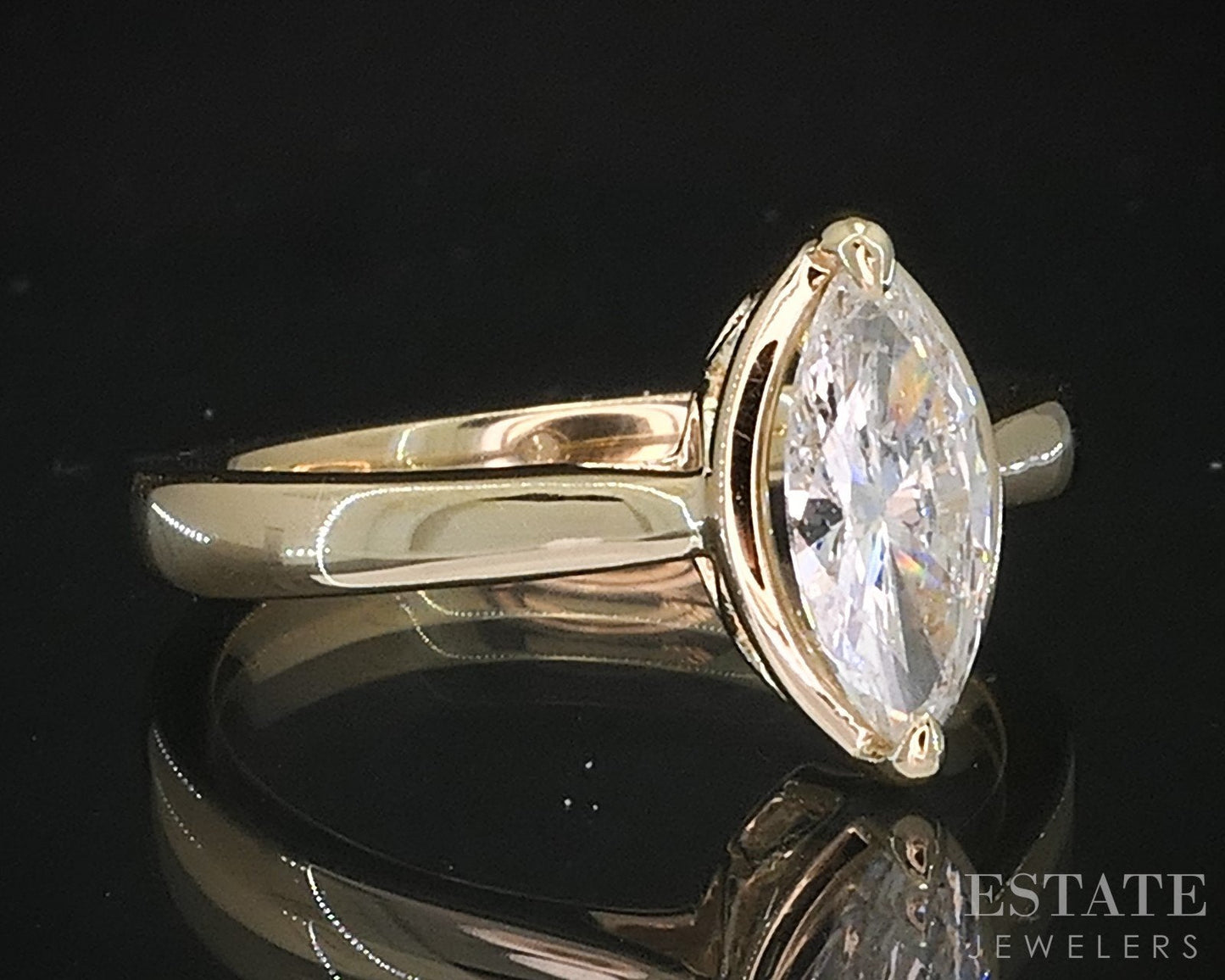 14k Yellow Gold Marquise Natural .82ct Diamond Solitaire Engagement Ring i19360