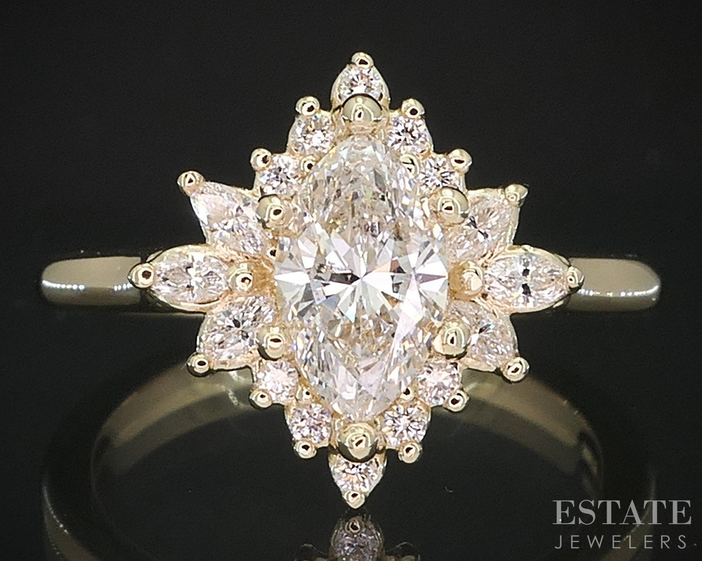 14k Yellow Gold Marquise Natural 1.08ctw Diamond Halo Engagement Ring 4g i19358