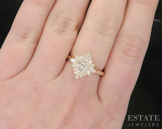 14k Yellow Gold Marquise Natural 1.08ctw Diamond Halo Engagement Ring 4g i19358