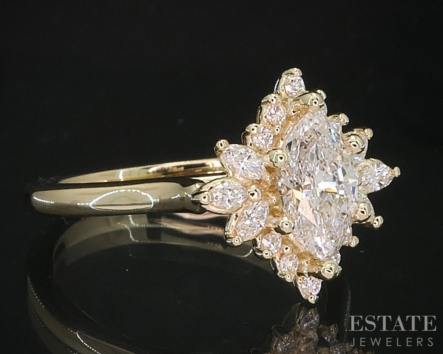 14k Yellow Gold Marquise Natural 1.08ctw Diamond Halo Engagement Ring 4g i19358