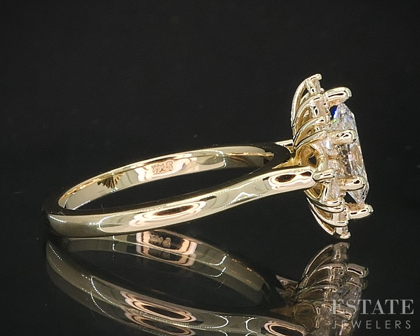 14k Yellow Gold Marquise Natural 1.08ctw Diamond Halo Engagement Ring 4g i19358