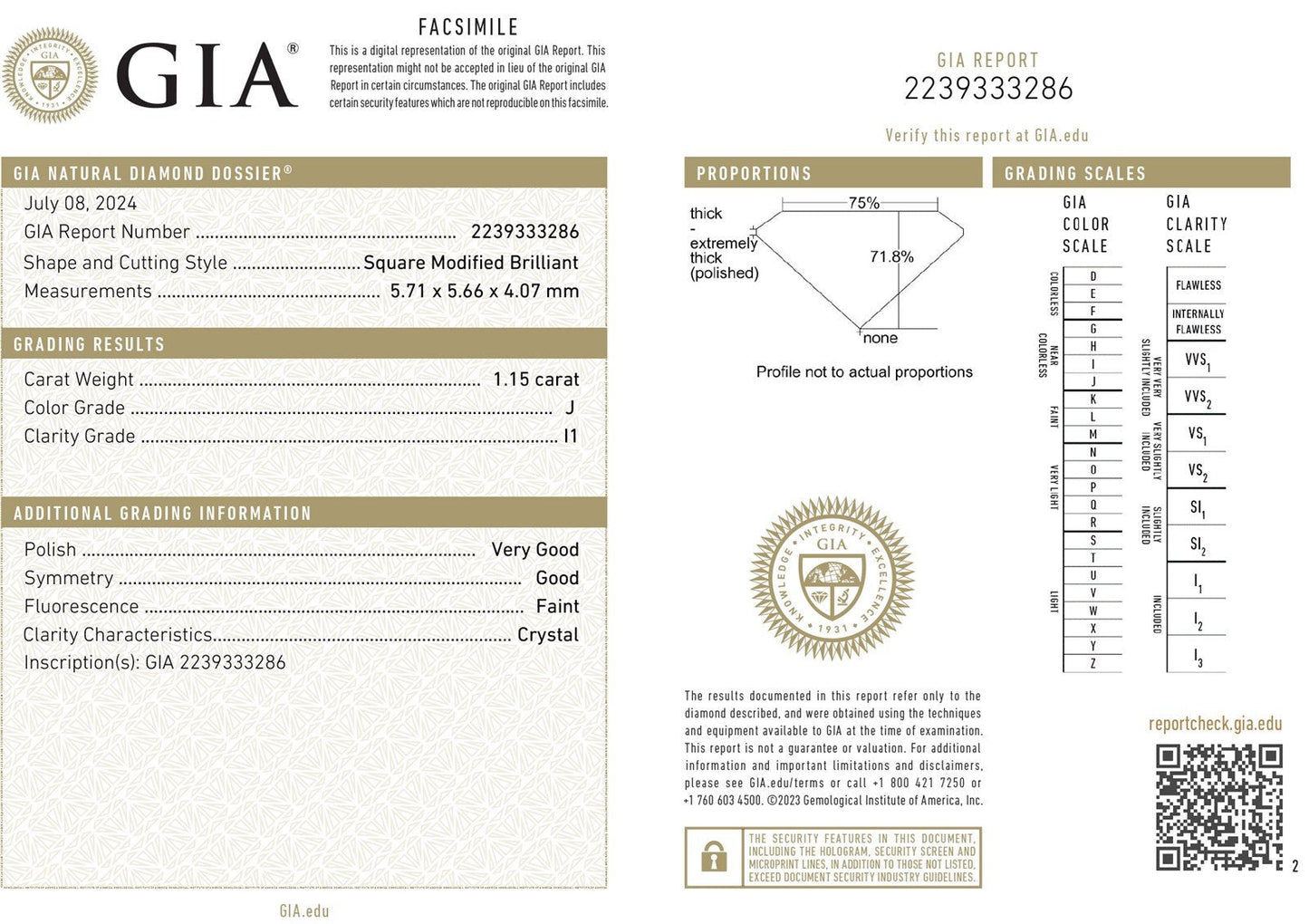 14k Yellow Gold Princess GIA Natural 1.15ct Diamond Solitaire Ring i19364