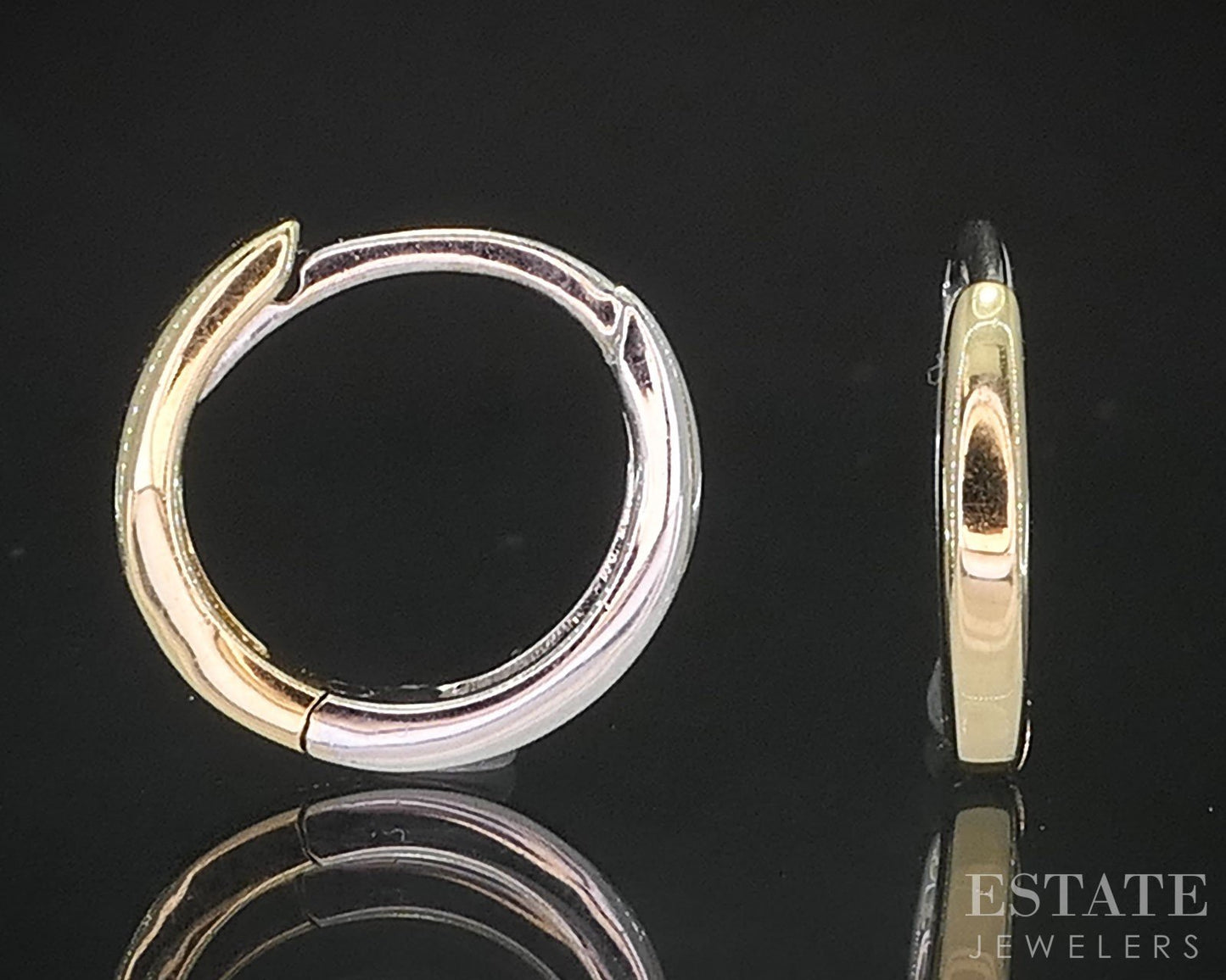 14k Yellow & White Gold Reversible Huggie Hoop Earrings 0.8g i19383b