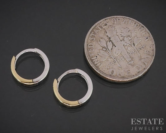 14k Yellow & White Gold Reversible Huggie Hoop Earrings 0.8g i19383b
