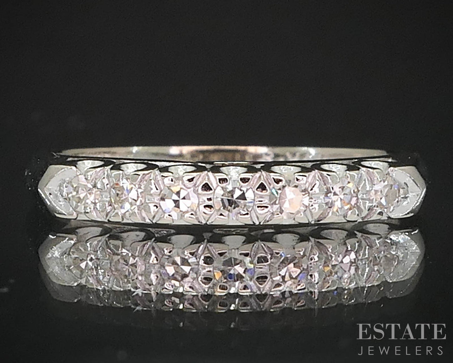 Antique 14k White Gold Natural .15ctw Diamond Ladies Wedding Band 1.7g i19399b