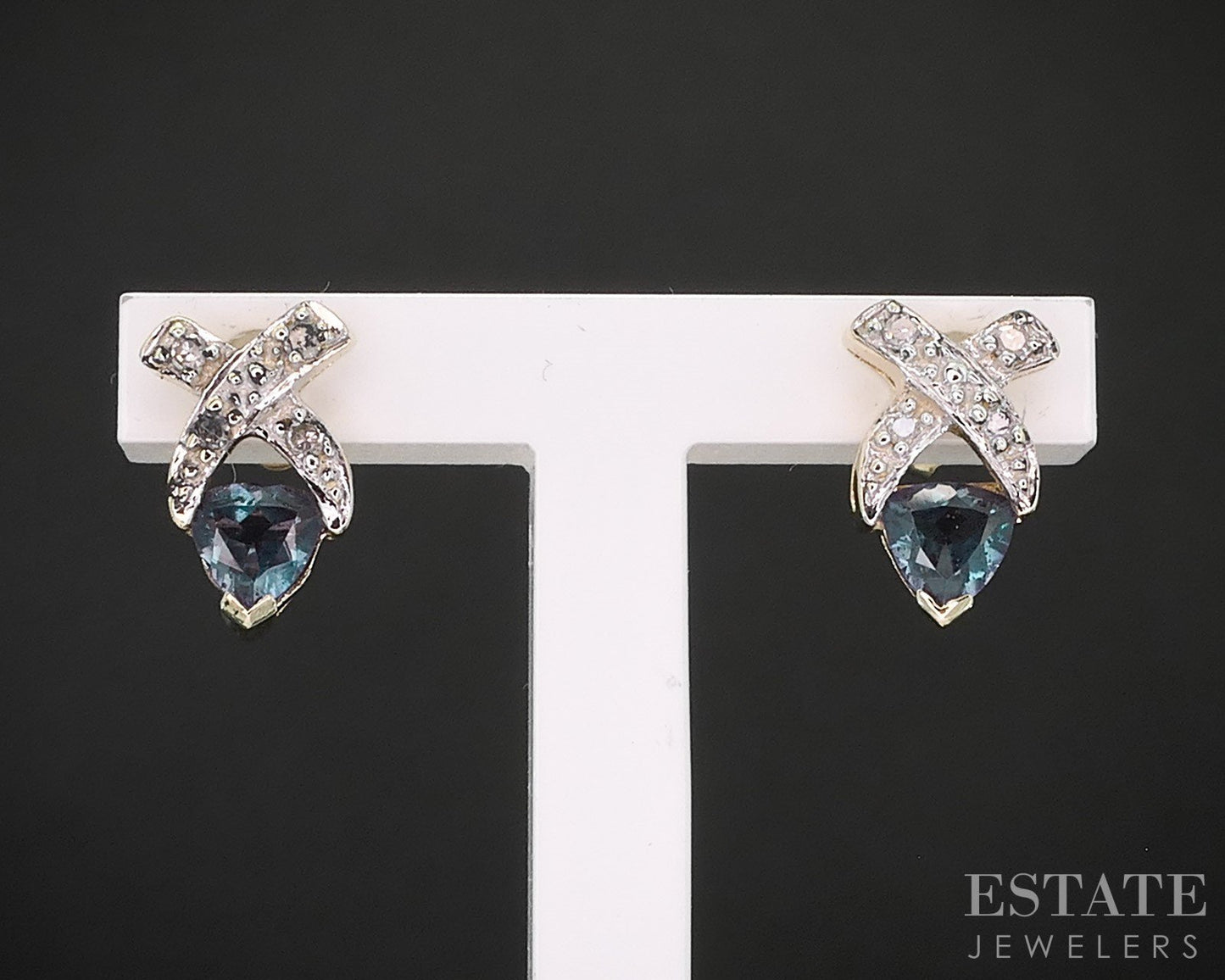 10k Yellow Gold Trillion Cut Alexandrite & Diamond Stud Earrings 1.3g i19384b