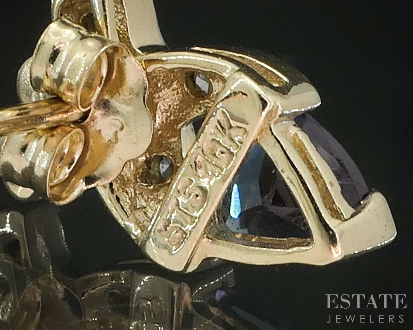 10k Yellow Gold Trillion Cut Alexandrite & Diamond Stud Earrings 1.3g i19384b