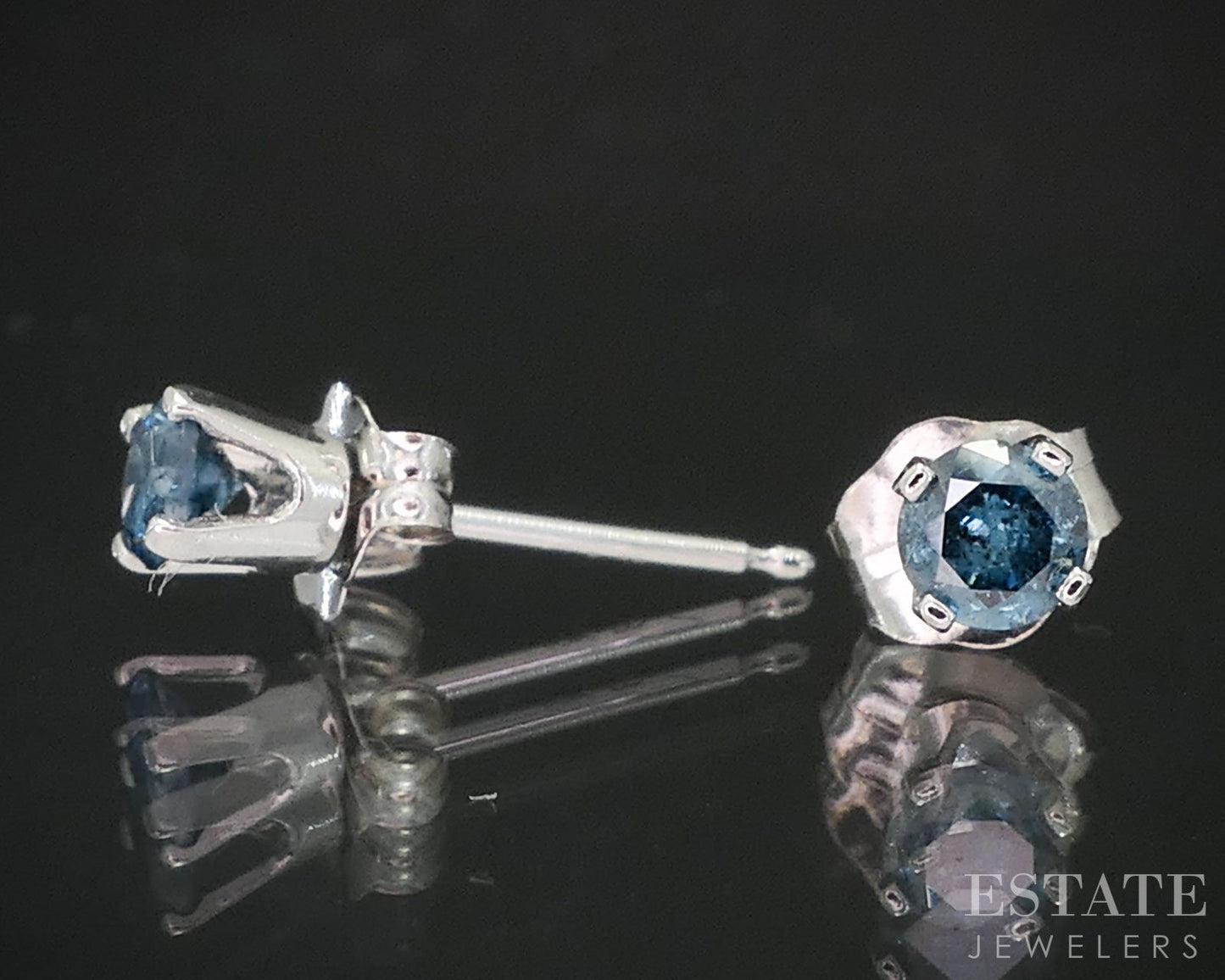 14k White Gold Round Natural .22ctw Blue Diamond Stud Earrings i19387b