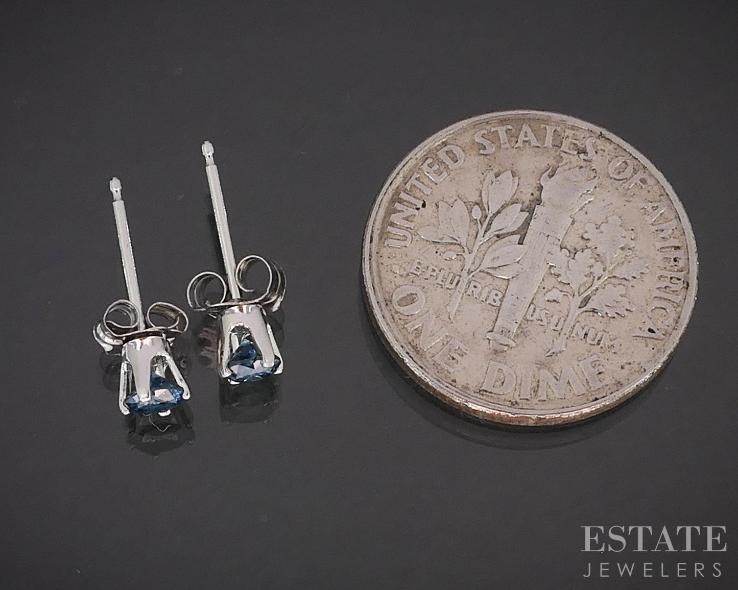 14k White Gold Round Natural .22ctw Blue Diamond Stud Earrings i19387b
