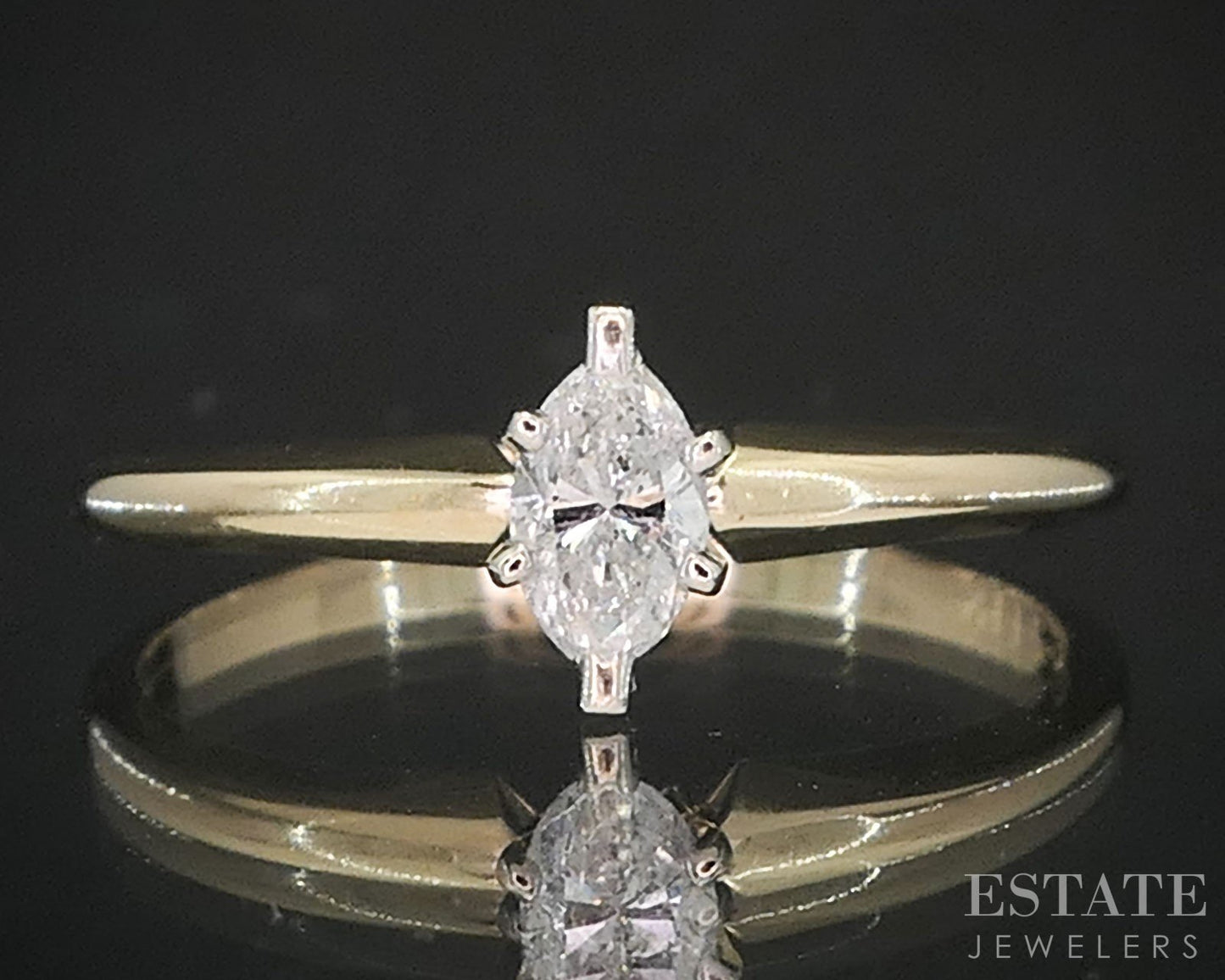 14k Yellow Gold Marquise Natural .18ct Diamond Solitaire Engagement Ring i19394b