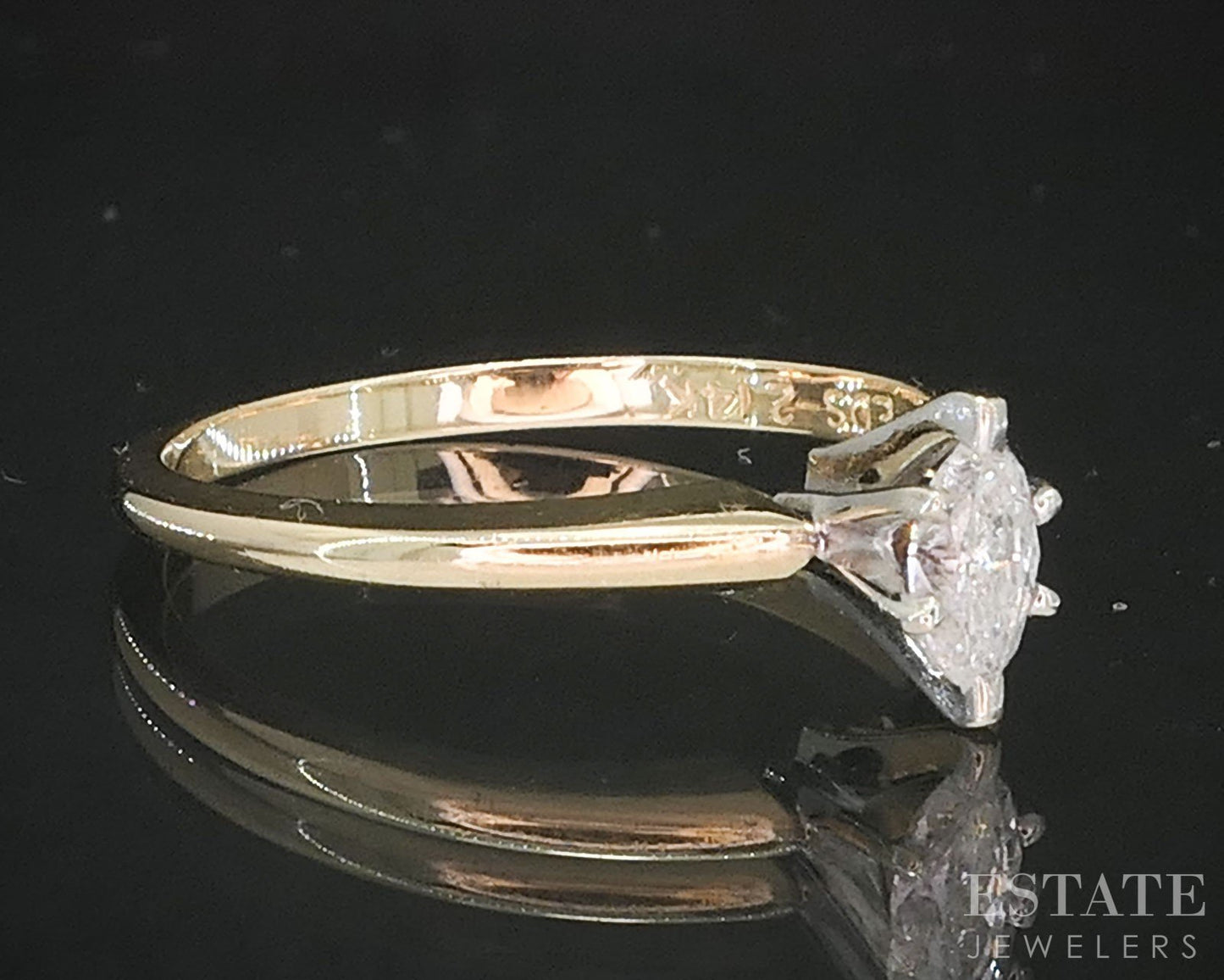 14k Yellow Gold Marquise Natural .18ct Diamond Solitaire Engagement Ring i19394b