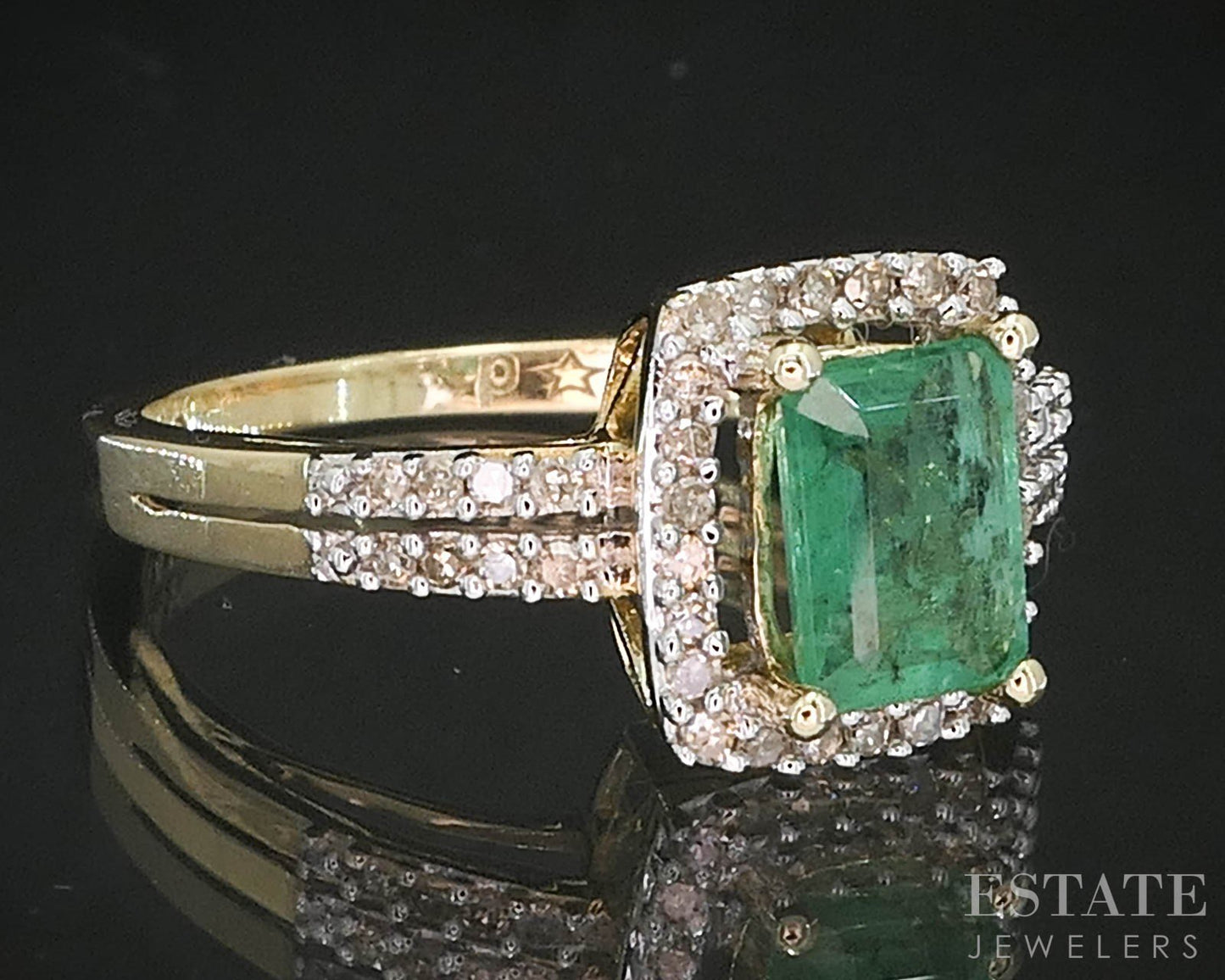 14k Yellow Gold Natural Emerald & Diamond Ladies Halo Ring 2.7g i19401b