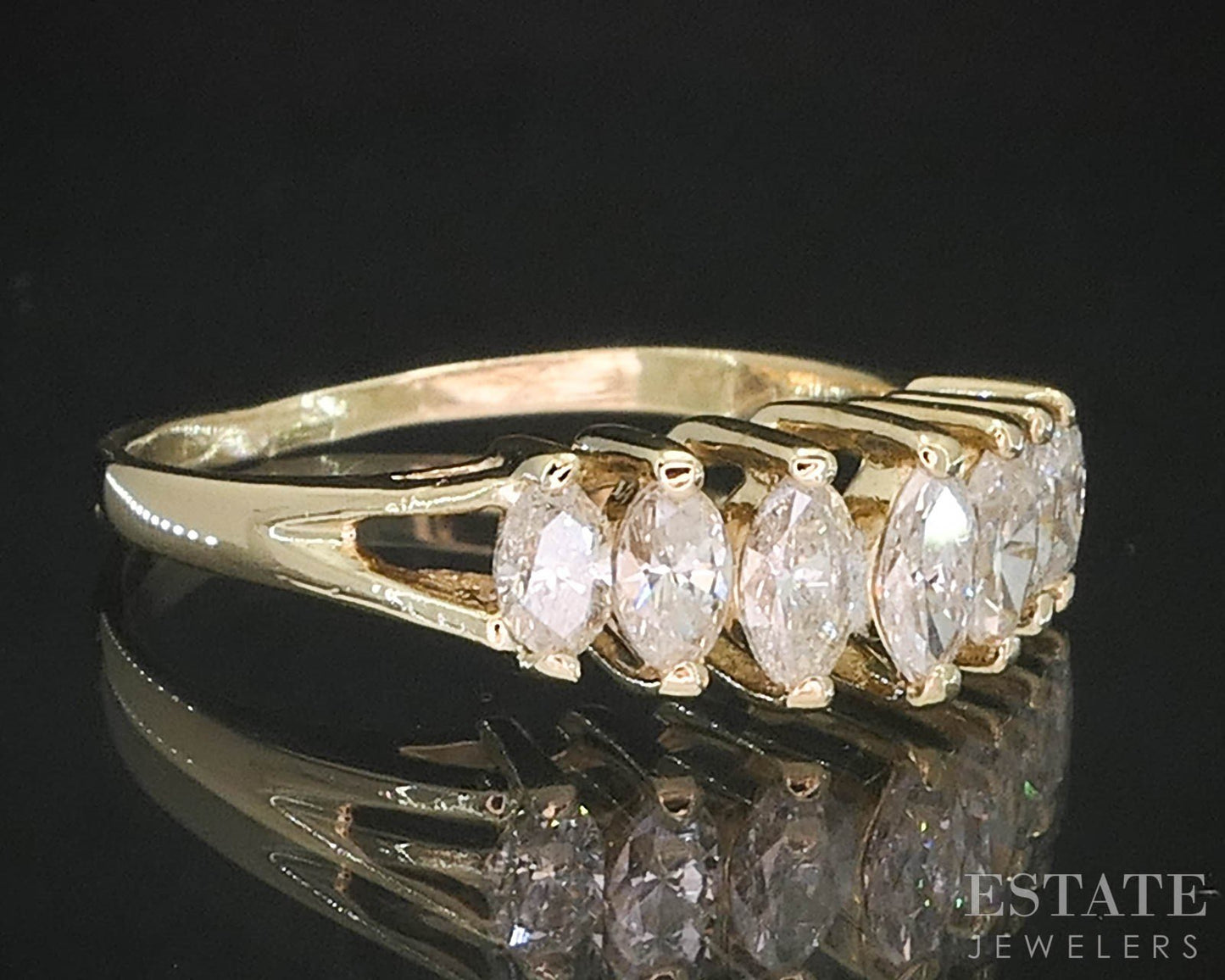 14k Yellow Gold Marquise Natural .60ctw Diamond Ladies Band Ring 2.4g i19397b