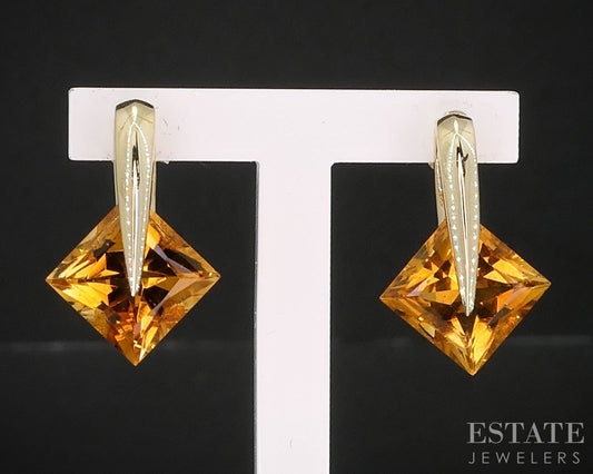 14k Yellow Gold EFFY Natural Citrine Drop Ladies Earrings 3.1g i19388b
