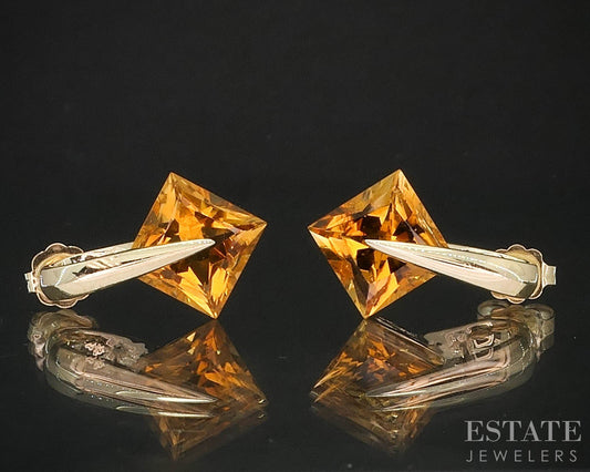 14k Yellow Gold EFFY Natural Citrine Drop Ladies Earrings 3.1g i19388b