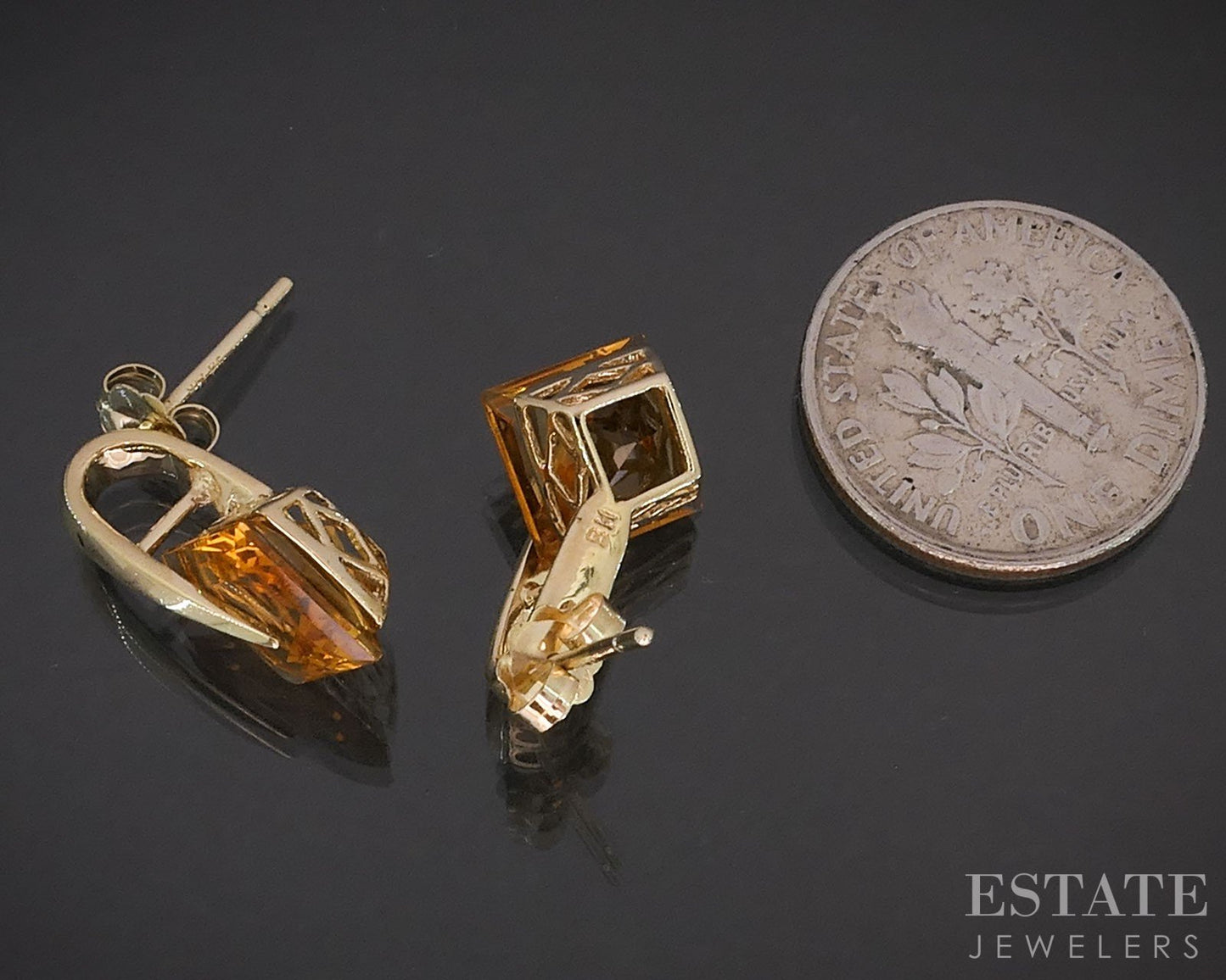 14k Yellow Gold EFFY Natural Citrine Drop Ladies Earrings 3.1g i19388b