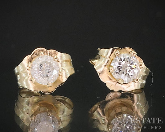 14k Yellow Gold Round Natural .20ctw Diamond Stud Earrings i19390b