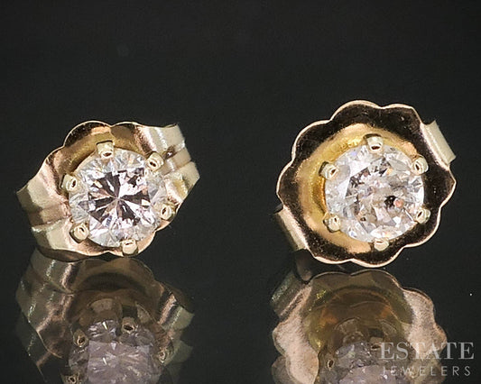14k Yellow Gold Round Natural .22ctw Diamond Stud Earrings i19391b