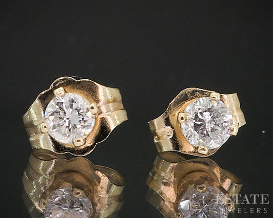 14k Yellow Gold Round Natural .20ctw Diamond Stud Earrings i19389b