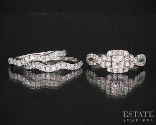 14k White Gold Princess LEO Natural 1.82ctw Diamond Wedding Set 9.8g i19415