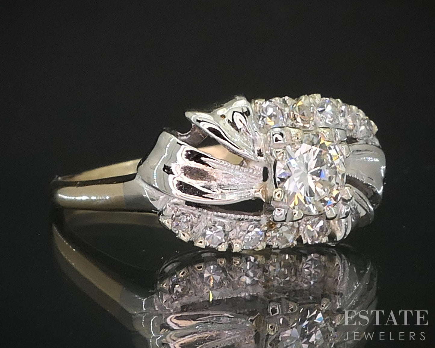 Antique 14k Two Tone Gold Natural .52ctw Diamond Engagement Ring 2.7g i19409