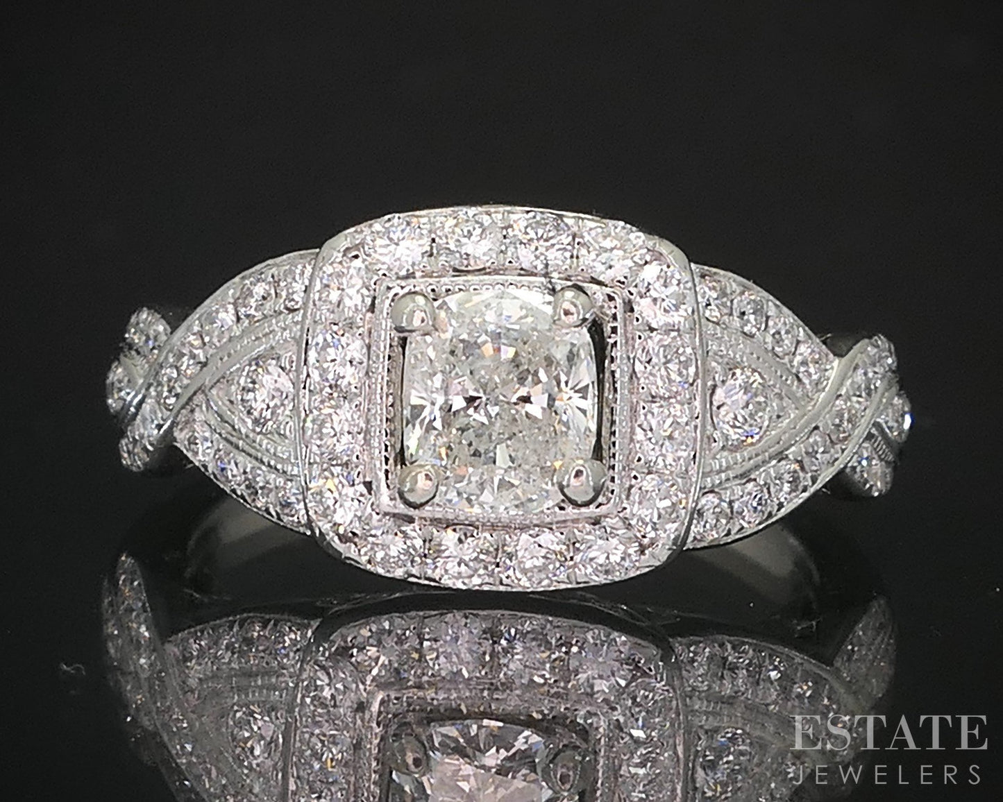 14k White Gold Cushion Natural 1.45ctw Diamond Halo Engagement Ring 4.9g i19413
