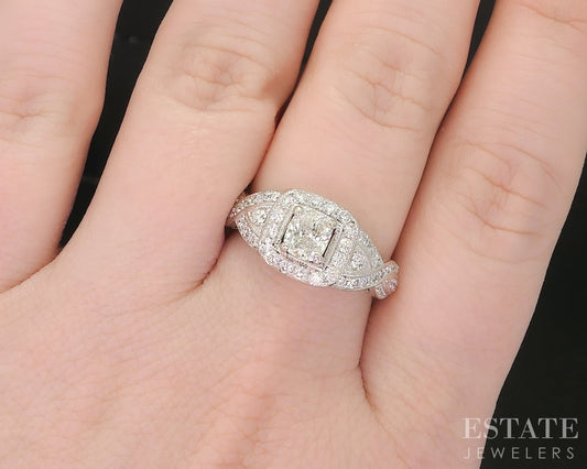 14k White Gold Cushion Natural 1.45ctw Diamond Halo Engagement Ring 4.9g i19413