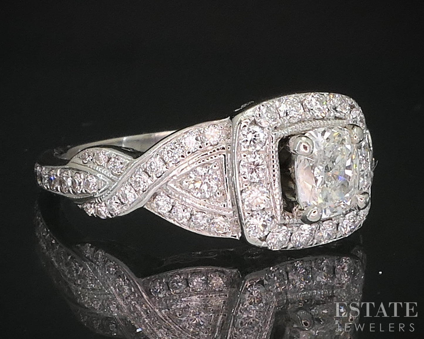 14k White Gold Cushion Natural 1.45ctw Diamond Halo Engagement Ring 4.9g i19413