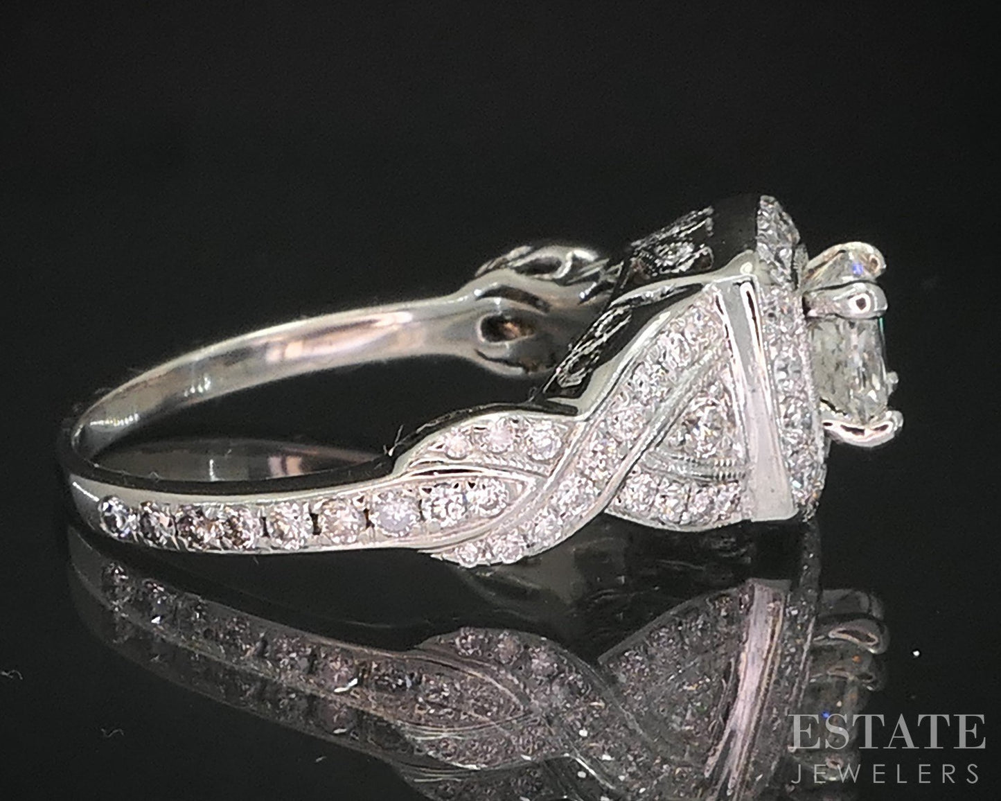 14k White Gold Cushion Natural 1.45ctw Diamond Halo Engagement Ring 4.9g i19413