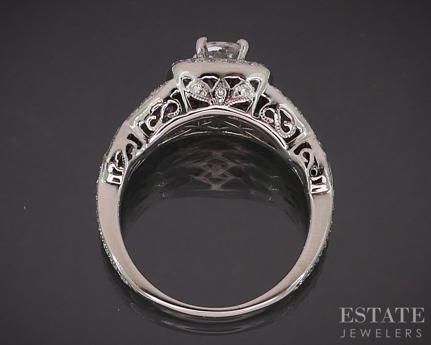 14k White Gold Cushion Natural 1.45ctw Diamond Halo Engagement Ring 4.9g i19413