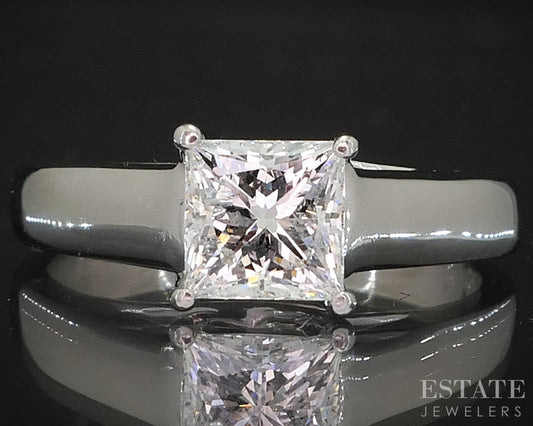 14k White Gold Tolkowsky Princess Natural .96ct Diamond Solitaire Ring 4g i19410