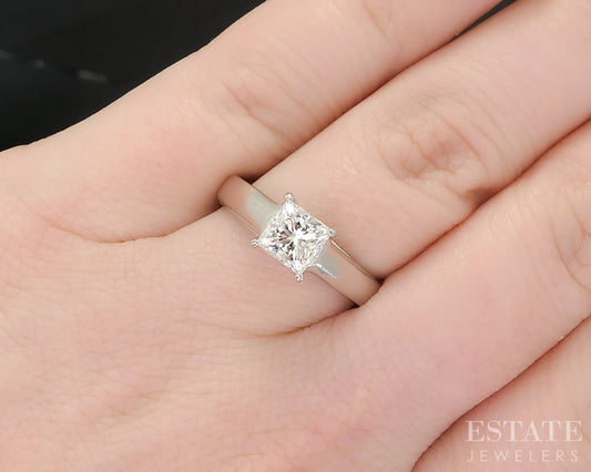 14k White Gold Tolkowsky Princess Natural .96ct Diamond Solitaire Ring 4g i19410