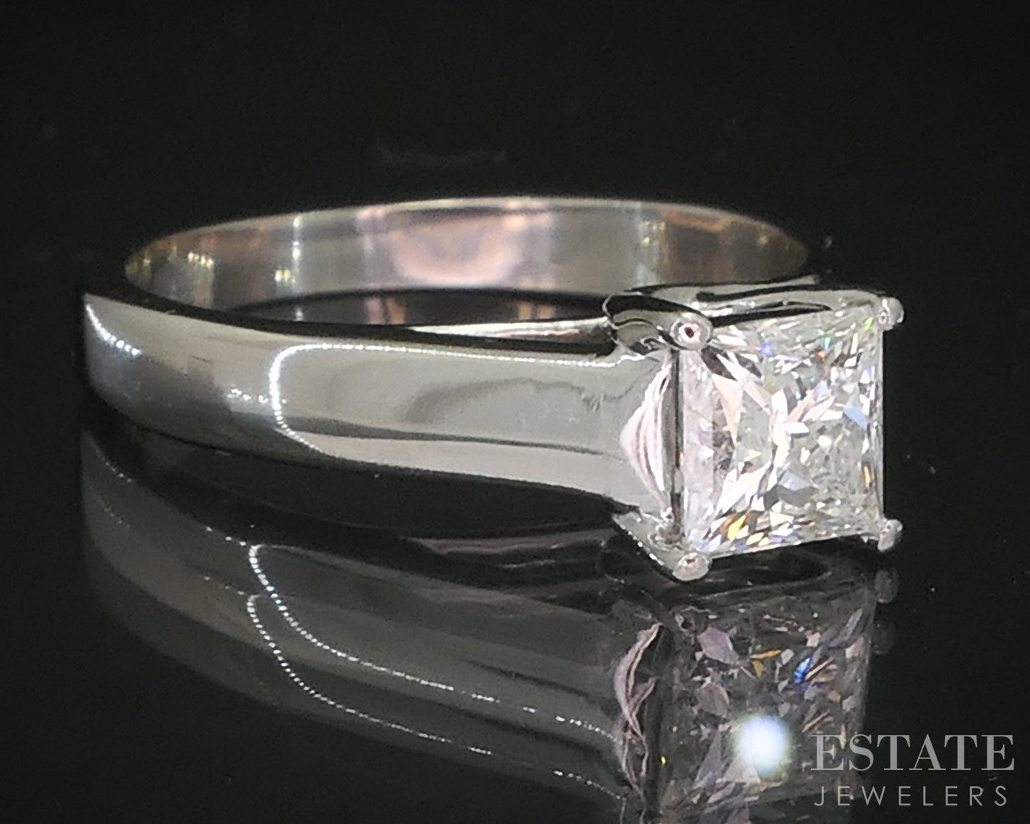 14k White Gold Tolkowsky Princess Natural .96ct Diamond Solitaire Ring 4g i19410