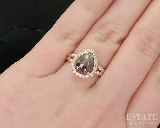 14k Rose Gold Raw Cut Natural 1.00ct Diamond Halo Engagement Ring 3.1g i19408