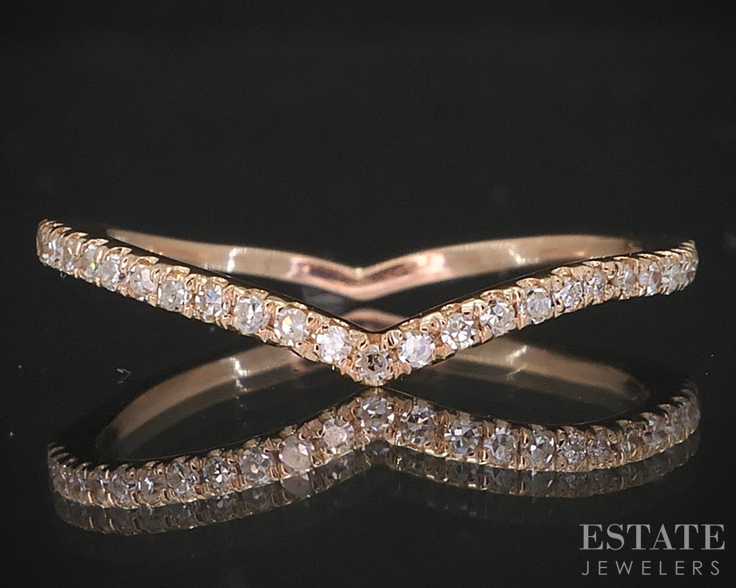 14k Rose Gold Natural .10ctw Diamond Ladies V-Wedding Band 1.1g i19407