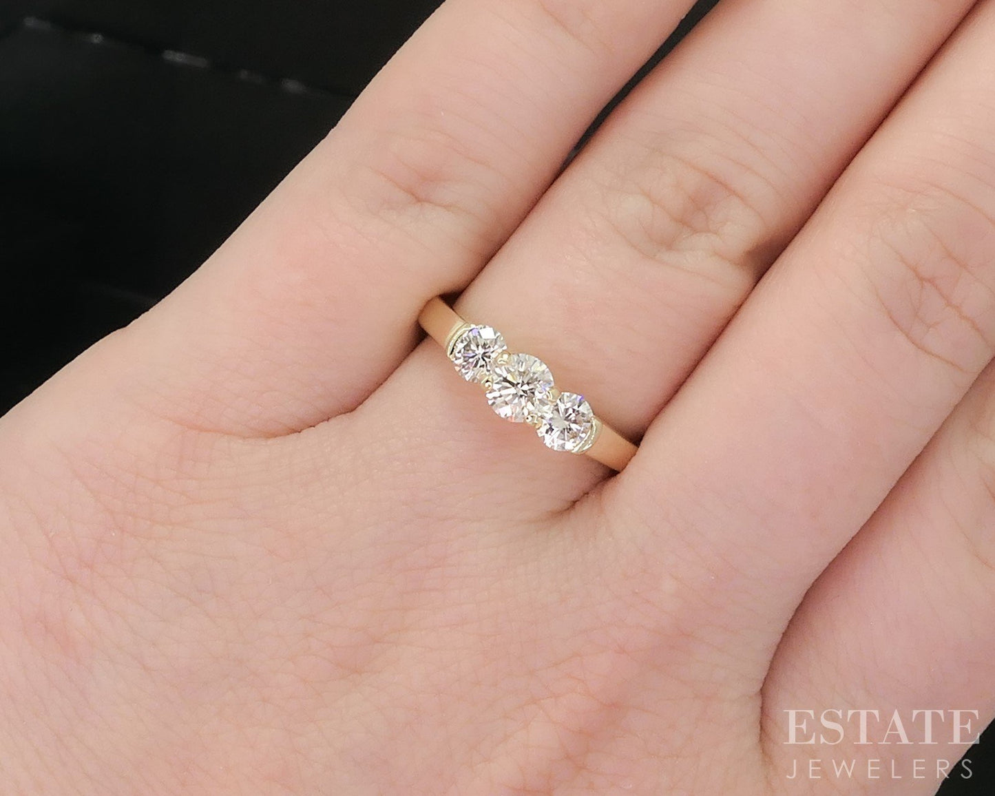14k Yellow Gold Natural .82ctw Diamond Three Stone Engagement Ring 3.3g i19412