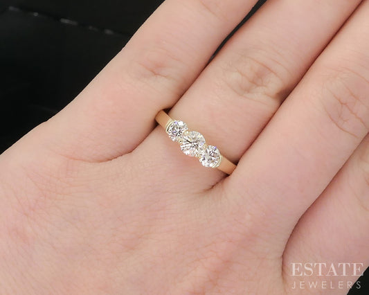 14k Yellow Gold Natural .82ctw Diamond Three Stone Engagement Ring 3.3g i19412