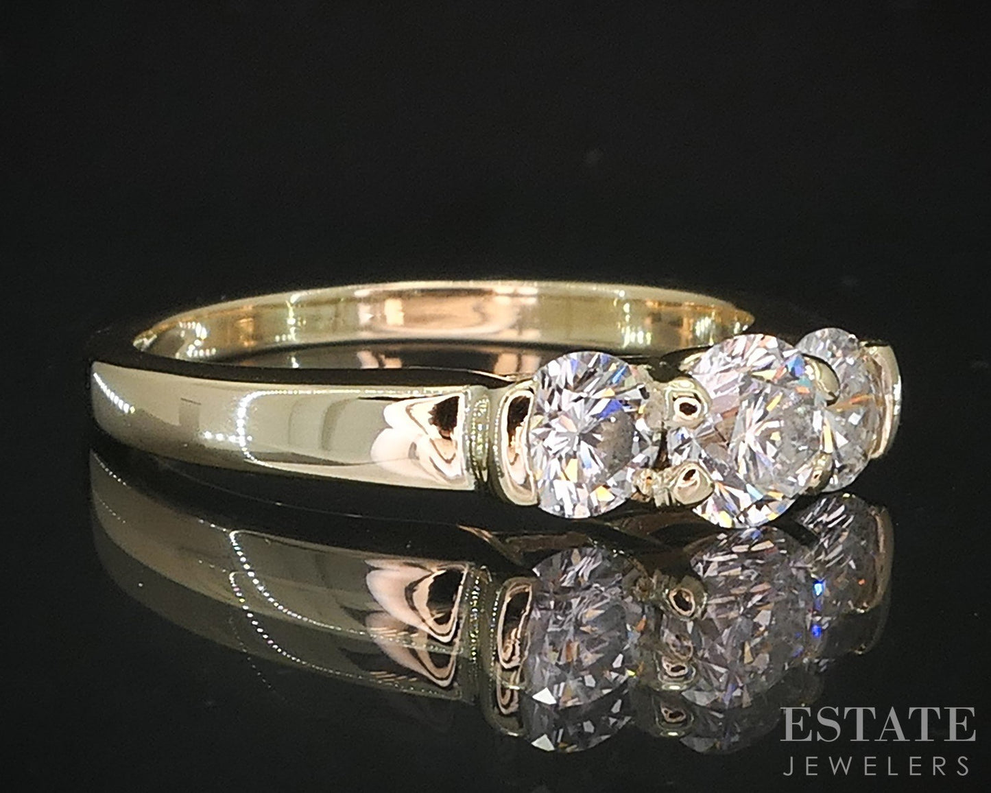 14k Yellow Gold Natural .82ctw Diamond Three Stone Engagement Ring 3.3g i19412
