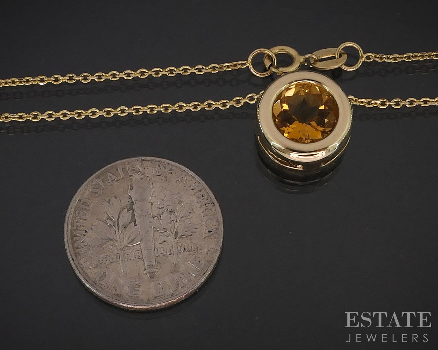 14k Yellow Gold EFFY Round Natural Citrine Bezel Solitaire Necklace 3.4g i19404